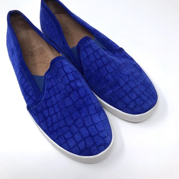 Joie Platform Flats Huxley Blue White Suede Croc Embossed Sneakers - Picture 2 of 7